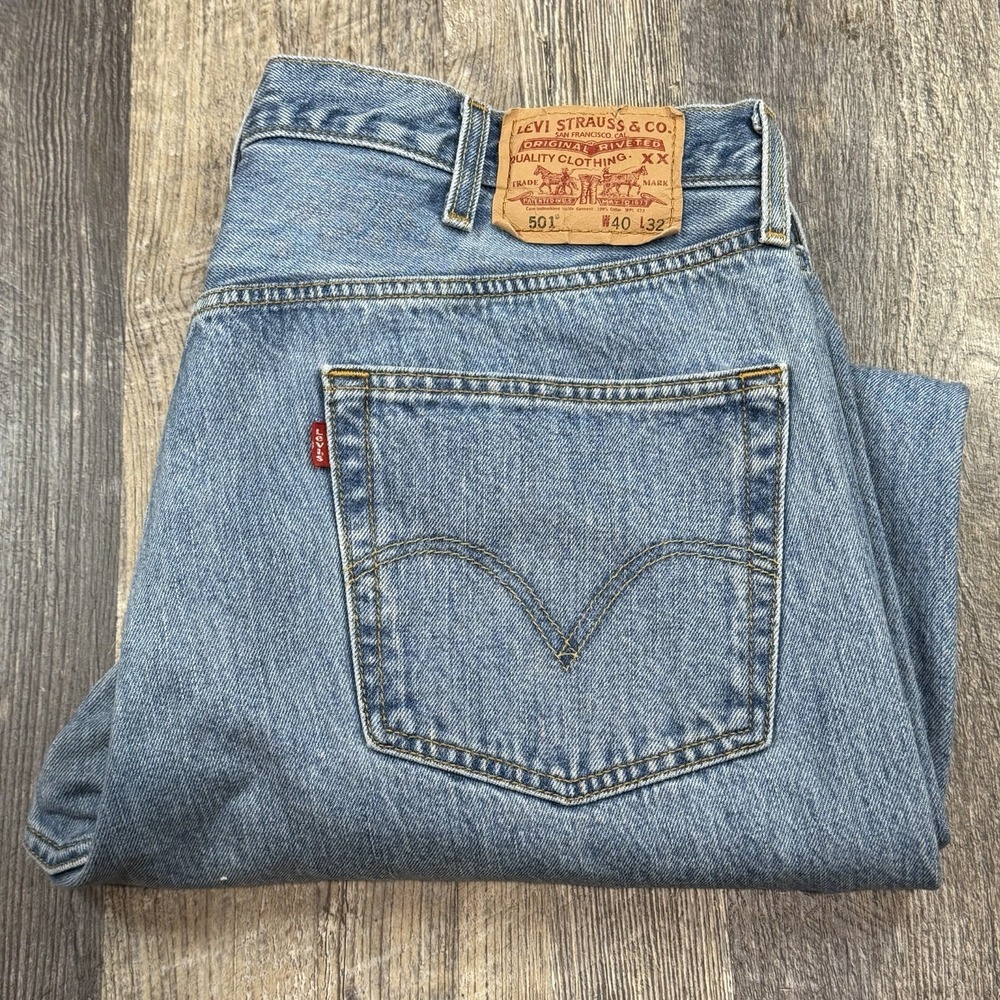 Y2K 04 Levis 501 Straight‎ Leg Blue Jeans Mens 40x32* (38x29) Button Fly Denim